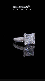 White gold Emerald Cut Pave Diamond Engagement Ring with Channel Set Band and Four-Prong Setting