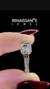 White Gold Cushion Cut Half Bezel Engagement Ring Setting with Graduated Channel Set Accents