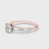 Rose gold Heart Cut Diamond Solitaire with Side Baguettes and Channel Set Band