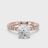 Rose gold Radiant Solitaire Pave Diamond Engagement Ring with Four-Prong Setting