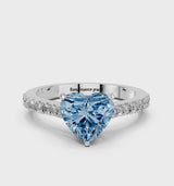 Platinum Fancy Blue Heart  Cut Solitaire Diamond Engagement Ring with Pave Band and Four-Prong Setting