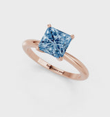 Rose gold Fancy Blue Princess Cut Diamond Solitaire Ring with Six-Prong Setting and Classic Band
