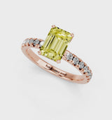 Rose gold Fancy Yellow Emerald  Solitaire Pave Diamond Engagement Ring with Four-Prong Setting