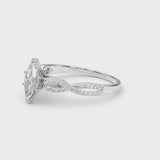 White gold Marquise Cut Diamond Solitaire Engagement Ring with Twisted Pavé Band and Four-Prong Setting