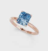 Rose gold Fancy Blue Radiant Cut Diamond Solitaire Ring with Six-Prong Setting and Classic Band