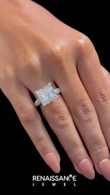 Silver Heart Cut Pave Diamond Engagement Ring with Channel Set Band and Four-Prong Setting