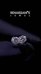 Silver Round Diamond Six Prong Flower Petal Solitaire Stud Earrings