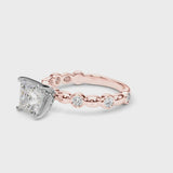 Rose gold Princess Solitaire Bezel-Set Diamond Ring with Beaded Band and Four-Prong Setting