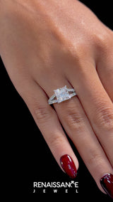 White gold Princess Cut Diamond Split Shank Pavé Engagement Ring with Four-Prong Setting