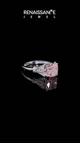 White gold Fancy Pink Oval  Diamond Solitaire Ring with Floral Filigree and Pave Accents