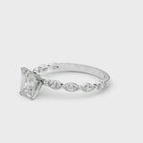 White gold Radiant Cut Diamond Ring with Marquise Side Stones and Prong Setting