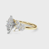 Yellow gold Marquise Diamond Cluster Leaf Design Ring with Prong Setting