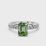 Platinum Fancy Green Emerald  Solitaire Pave Diamond Engagement Ring with Four-Prong Setting