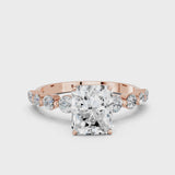 Rose gold Radiant Cut Solitaire Diamond Ring with Pave Band and Four-Prong Setting