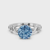 Silver Fancy Blue Round  Solitaire Twisted Band with Prong Setting