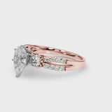 Rose gold Pear Cut Diamond Three-Stone Ring with Pavé Split Shank and Four-Prong Setting
