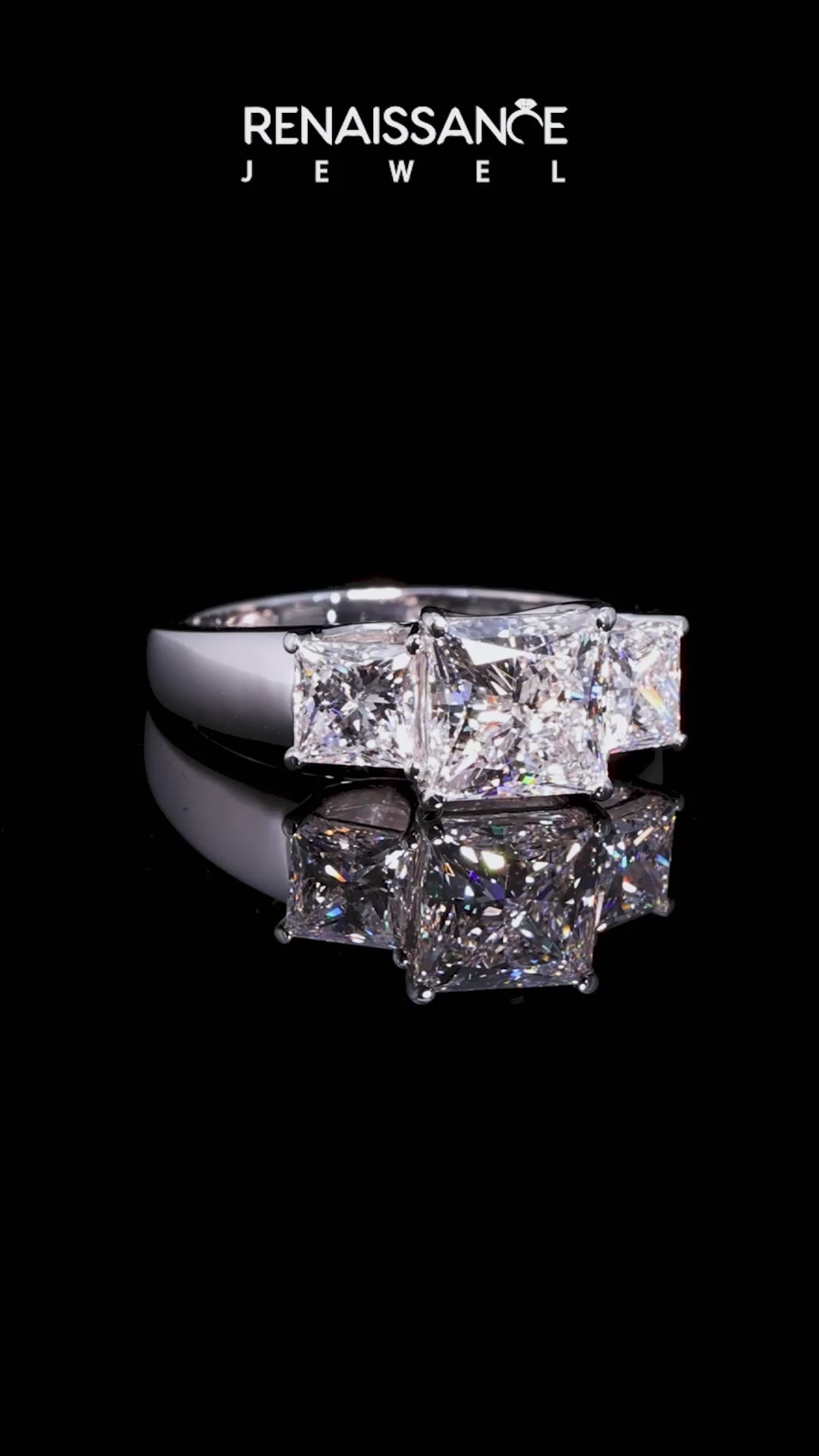 Platinum Three-Stone Princess Cut Diamond Ring with Channel-Set Band and Four-Prong Setting_9