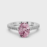 White gold Fancy Pink Oval  Cut Solitaire Diamond Engagement Ring with Pave Band and Four-Prong Setting