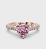 Rose gold Fancy Pink Heart  Cut Solitaire Diamond Engagement Ring with Pave Band and Four-Prong Setting