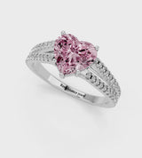 Platinum Fancy Pink Heart Cut Diamond Solitaire Engagement Ring with Split Shank Pavé Band