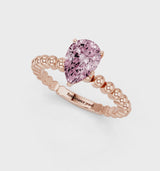 Rose gold Fancy Pink Pear Cut Diamond Solitaire Ring with Beaded Band and Prong Setting