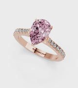 Rose gold Fancy Pink Pear  Cut Solitaire Diamond Engagement Ring with Pave Band and Four-Prong Setting