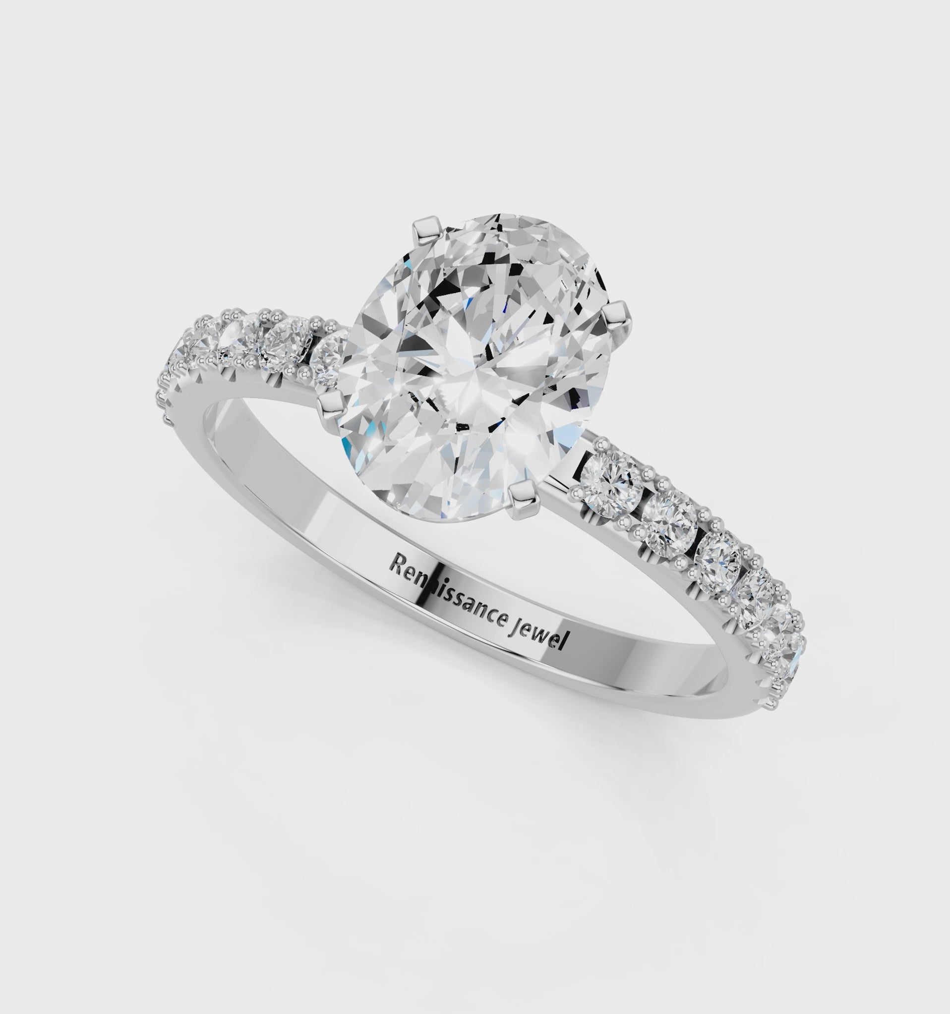 White gold Oval Solitaire Pavé Band with Four-Prong Setting_68
