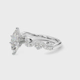White gold Marquise Cut Solitaire Diamond Twisted Band with Pave Setting