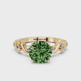Yellow gold Fancy Green Round  Solitaire Twisted Band with Prong Setting