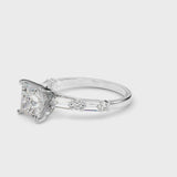 White gold Princess Cut Diamond Solitaire with Side Baguettes and Channel Set Band