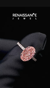 Rose gold Fancy Pink Oval Cut Diamond Solitaire Ring with Round  Pavé Band and Prong Setting