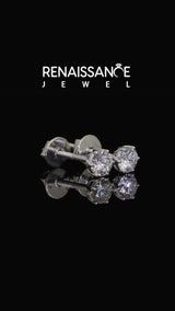 Platinum Round Diamond Six Prong Flower Petal Solitaire Stud Earrings