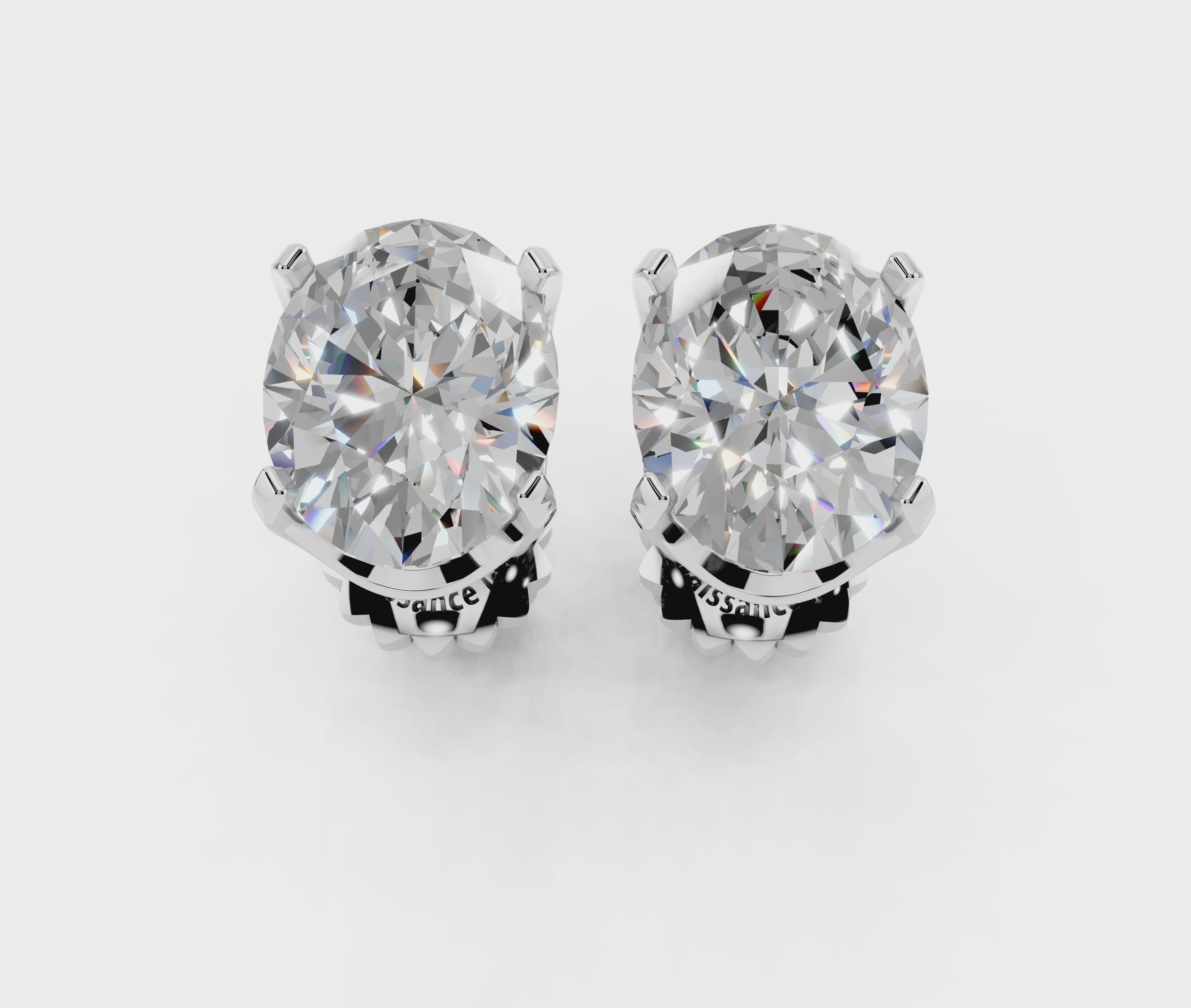 Silver Oval Brilliant Diamond Stud Earrings 5