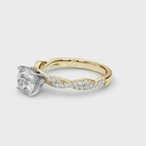 Yellow gold Asscher Cut Solitaire Twisted Pave Band with Four-Prong Setting