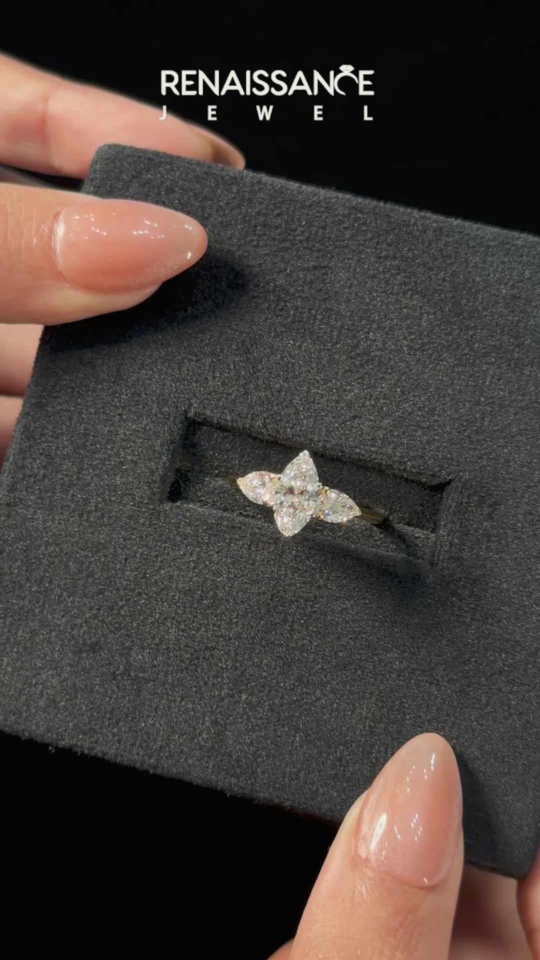 Yellow gold Three-Stone Marquise Diamond Ring with Pear Side Stones in Four-Prong Setting_7