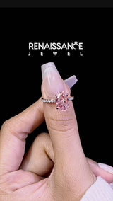 Rose gold Fancy Pink Oval Cut Diamond Solitaire Ring with Round  Pavé Band and Prong Setting
