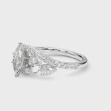 Silver Marquise Diamond Halo Ring with Marquise and Pavé Band in Prong Setting