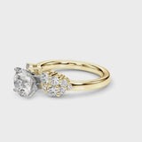 Yellow gold Round Cluster Diamond Engagement Ring with Pavé Band and Four-Prong Setting