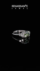 White gold Fancy Green Round Cut Brilliant Diamond Cluster Accent Solitaire Ring with Prong Setting
