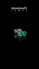 White gold Round Cut Emerald Stud Earrings