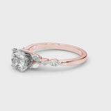Rose gold Asscher Cut Diamond Solitaire Ring with Side Stones and Four-Prong Setting