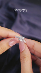 Silver 2.08 Carat E VVS2 Princess Cut Diamond Solitaire with Pave Band and Four-Prong Setting