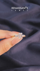 Yellow gold Asscher Cut Diamond Ring with Tapered Baguette Side Stones in Four-Prong Setting