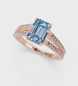 Rose gold Fancy Blue Emerald Cut Diamond Solitaire Engagement Ring with Split Shank Pavé Band