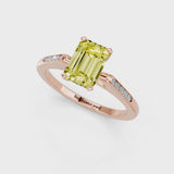 Rose gold Fancy Yellow Emerald  Cut Channel Set Solitaire Engagement Ring with Four-Prong Setting