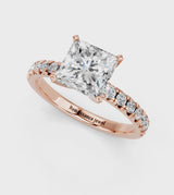 Rose gold Asscher Solitaire Pave Diamond Engagement Ring with Four-Prong Setting