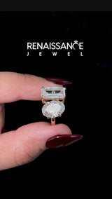 Yellow gold Oval and Emerald Cut Toi Moi Ring with Prong Setting
