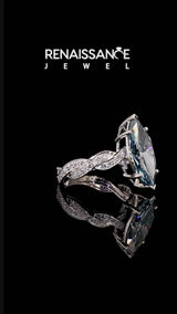 White gold Fancy Blue Marquise  Cut Twisted Pavé Band Solitaire Ring with Four-Prong Setting