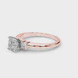 Rose gold Three-Stone Cushion Cut Diamond Solitaire with Prong Setting and Classic Band