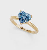 Yellow gold Fancy Blue Heart Cut Diamond Solitaire Ring with Six-Prong Setting and Classic Band